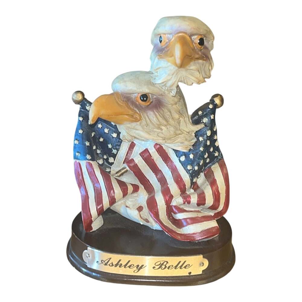 Ashley Belle Patriotic Double Bald Eagle Head Bust with American Flag Figurine